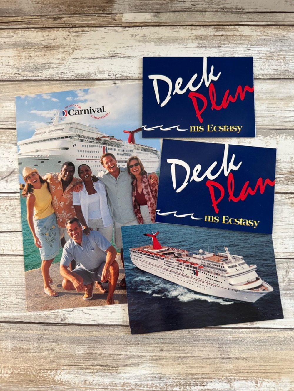 Carnival Cruise Deck Plan & Brochures Postcards - Retired MS Ecstasy Circa 2003